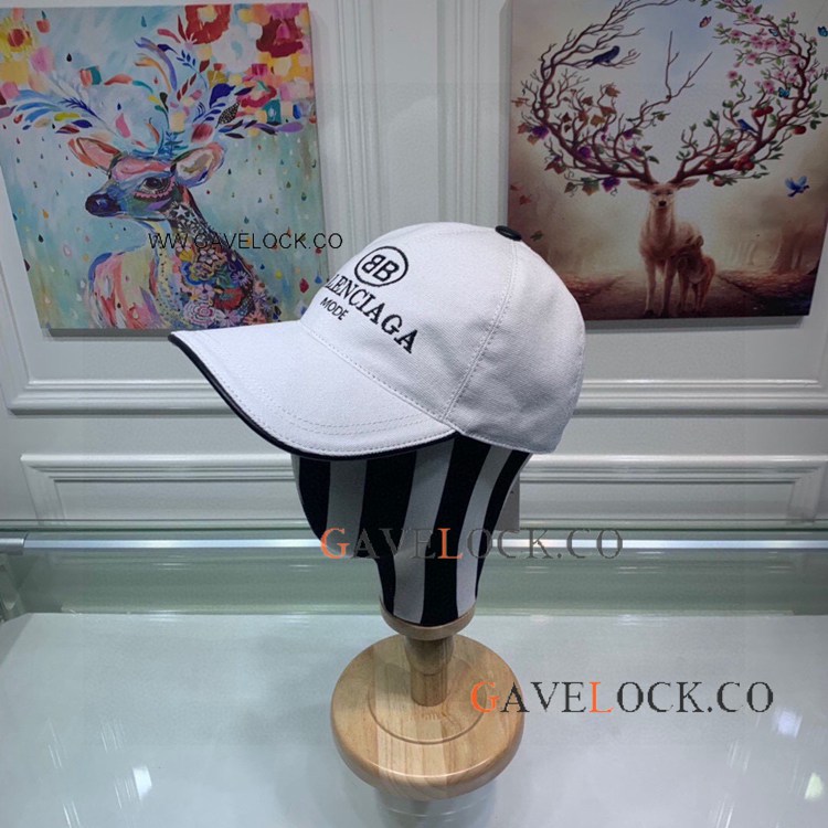 Balenclaga White BB Mode Logo Canvas Baseball Cap